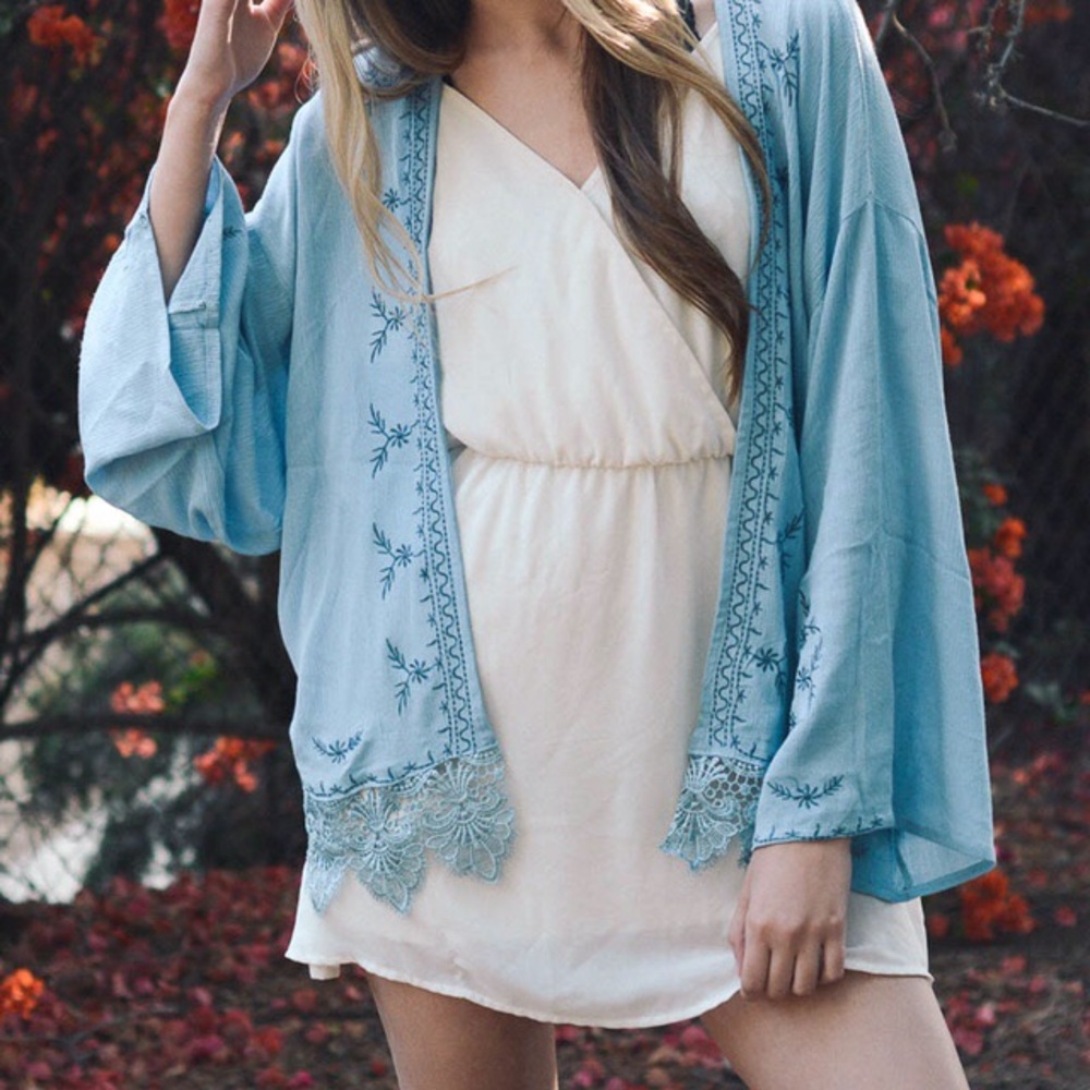 *LAST ONE*  Periwinkle Blue Embroidery Kimono - Picture 7 of 7